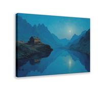 QIOTBVV Moonlit Lake CabinCanvas Poster Bedroom Decor Landscape Office Room Decor Gift24x36inch(60x90cm)