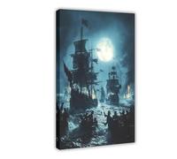 QIOTBVV Naval BattleCanvas Poster Bedroom Decor Landscape Office Room Decor Gift20x30inch(50x75cm)