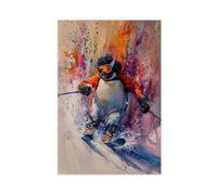 QIOTBVV Watercolour Skiing PenguinCanvas Poster Wall Art Decor Print Picture Paintings for Living Room Bedroom Decoration20x30inch(50x75cm)
