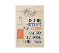 QIOTBVV Wine And Pizza Kitchen Print Canvas Poster Bedroom Decor Landscape Office Room Decor Gift 16" L X 24" W