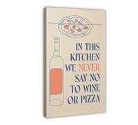 QIOTBVV Wine And Pizza Kitchen Print Canvas Poster Bedroom Decor Landscape Office Room Decor Gift 24" L X 36" W