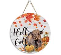 Qious Fall Decor Fall Decorations for Home Autumn Highland Cow Door Pumpkin Wall Decor Pumpkin Patch Maple Leaf Hanging Sign Wooden Front Door Hanger for Harvest Porch Indoor Outdoor Home Decorations