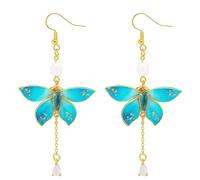 Qipao Jewelry Blue Butterfly Wing Vintage Elegant, Statement Earrings Luxurious Long, Chinese-Style Butterfly Earrings, Tassel Drops Intangible Cultural Heritage