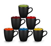 Qipecedm 6 Pack Porcelain Coffee Mugs Set, 12 Ounces Ceramic Coffee Mugs, Matte Black Coffee Mug, Restaurant Cups for Coffee, Tea, Cappuccino, Cocoa, Cereal, Black outside and Colorful inside