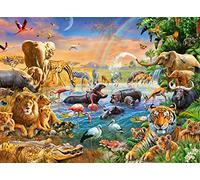 Qipexeii Ravensburger 12910 Savannah Jungle Waterhole 100 Piece Puzzle for Kids - Every Piece is Unique, Pieces Fit Together Perfectly