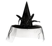 Qipiray Black Witches Hat with Veil & Roses Feather for Adult Women, Witch Hat Halloween Witch Costume Accessories Day of the Dead Corpse Bride Black Veil Carnival Fancy Dress Outift Accessories