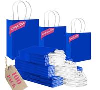 qiqee 100PCS Gift Bag with Handles Bulk Diamond Blue Paper Bags Assorted Sizes(33pcs Large 13",33pcs Medium 11",34pcs Small 8")