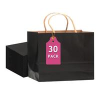 qiqee 30-Packs Black Gift Bags with Handles Bulk 13"x4.5"x10" Wide Large Size Kraft Party Paper Bags