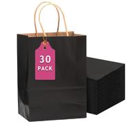 qiqee 30-Packs Black Gift Bags with Handles Bulk 13''x5 x10 Large Size Kraft Party Paper Bags