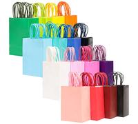 qiqee 32-Packs Paper Bags with Handles Bulk 7.6"x4.75"x10.5" Medium Gift Bags 16 Different Senior Color Bags Multiple Uses（Medium Size）