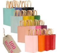 qiqee 400Pcs Medium Size Paper Gift Bags with Handles - 10.6"x8.3"x4.3" Kraft Small Party Bags - 16 Solid Colors