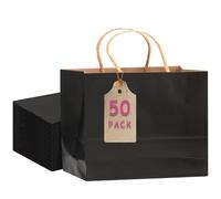 qiqee 50-Packs Black Paper Gift Bags with Handles Bulk 12.6"x4.3"x10" Wide Large Size Party Favor Bags Multiple Uses