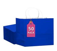 qiqee 50-Packs Diamond Blue Paper Gift Bags with Handles Bulk 12.6"x4.3"x10" Wide Large Size Party Favor Bags Multiple Uses
