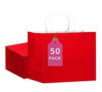 qiqee 50-Packs Red Paper Gift Bags with Handles Bulk 12.6"x4.3"x10" Wide Large Size Party Favor Bags Multiple Uses