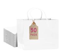 qiqee 50-Packs White Paper Gift Bags with Handles Bulk 12.6"x4.3"x10" Wide Large Size Party Favor Bags Multiple Uses