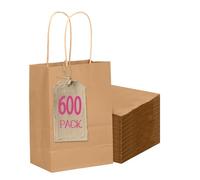 qiqee 600-Packs Brown Paper Gift Bags with Handles Bulk 4.5"x2.5"x6" Mini Size Paper Bags Multiple Uses