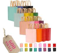qiqee 600Pcs Small Size Paper Gift Bags with Handles - 8.3"x6"x3.15" Kraft Small Party Bags - 16 Solid Colors