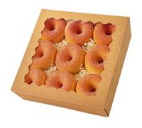 qiqee 8x8x2.5 Inch Brown Pastry Box With Window Donut Pie Boxes 12pcs Bakery Box (Auto-pop Up)
