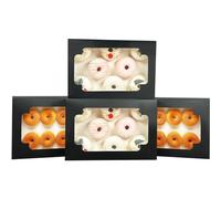 qiqee Auto-pop up Black Cookie Box with Window 12x8x2.5 inch 32 Packs Two Uses One Second Folding Pastry Biscuit Bakery Box for Packaging