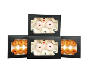 qiqee Auto-pop up Black Cookie Box with Window 12x8x2.5 inch 32 Packs Two Uses One Second Folding Pastry Biscuit Bakery Box for Packaging