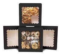 qiqee Auto-pop up Black Pie Boxes with Window 10x10x2.5 inch 30Packs Cookie Donut Bakery Box