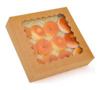 qiqee Auto-pop up Brown Pie Boxes with Window 10x10x2.5 inch 30Packs Cookie Donut Bakery Box