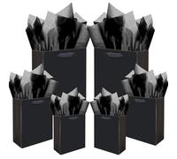 qiqee Black Gift Bags with Tissue Paper Mulit Assorted Sizes 10PCS Present Party Favor Birthday Bags(2pcs Large 13", 4pcs Medium 9", 4pcs Small 6" Bags,30pcs Tissue Paper)