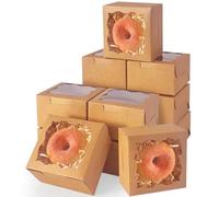 qiqee Brown Bakery Box with Window 4"x4"x2.5" 200 Packs Macaron Boxes Small Donut Pastry Boxes for Party Mini Cookie Boxes