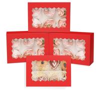 qiqee Colorful Auto-pop up Red 6 Cupcake Boxes with Window 30 Packs 9"x6.1"x3.3" Bakery Boxes For Cupcakes Carrier