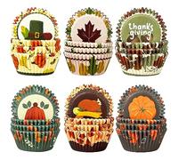 qiqee Cupcake Liners Thanksgiving Papers Baking Cups Wrappers for Thanksgiving Party Festival Holiday Baking Essentials (Standard 300-Count Food Grade Design)