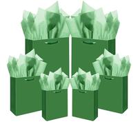 qiqee Deep Green Gift Bags with Tissue Paper Mulit Assorted Sizes 10PCS Present Party Favor Birthday Bags(2pcs Large 13", 4pcs Medium 9", 4pcs Small 6",30pcs Tissue Paper)