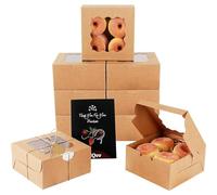 qiqee Kraft Cookie Boxes with Window 60packs 6x6x3 Brown Bakery Box Kraft Paper Boxes for Cookie, Pastry, Cupcake, Pie, Donut