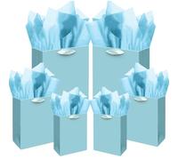 qiqee Lake Blue Gift Bags with Tissue Paper Mulit Assorted Sizes 10PCS Present Party Favor Birthday Bags(2pcs Large 13", 4pcs Medium 9", 4pcs Small 6" Bags,30pcs Tissue Paper)