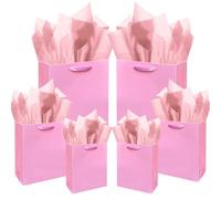 qiqee Pink Gift Bags with Tissue Paper Mulit Assorted Sizes 10PCS Present Party Favor Birthday Bags(2pcs Large 13", 4pcs Medium 9", 4pcs Small 6" Bags,30pcs Tissue Paper)