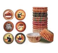 qiqee Thanksgiving 300PCS Mini Cupcake Liners Cupcake Cups 6 Designs Thanksgiving Turkey Cupcake Papers Baking Cups Cupcake Wrappers (Small Size)