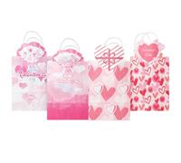 qiqee Valentine 48PCS Small Gift Bag with Handles Bulk 8.3"x6"x3.15" Gift Bags 4 Different Designs Bags Multiple Uses (Small Size)