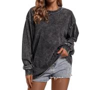 Qiqilyly Oversize Basic Sweatshirt Long Sleeve Shirts for Women Oversized Long Sleeve Pullover Women's Crew Neck Acid Wash Cotton Loose Tops, black, M