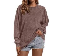 Qiqilyly Oversize Basic Sweatshirt Long Sleeve Shirts for Women Oversized Long Sleeve Pullover Women's Crew Neck Acid Wash Cotton Loose Tops, coffee, S