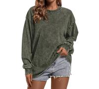 Qiqilyly Oversize Basic Sweatshirt Long Sleeve Shirts for Women Oversized Long Sleeve Pullover Women's Crew Neck Acid Wash Cotton Loose Tops, Green, M