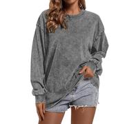 Qiqilyly Oversize Basic Sweatshirt Long Sleeve Shirts for Women Oversized Long Sleeve Pullover Women's Crew Neck Acid Wash Cotton Loose Tops, gray, XL