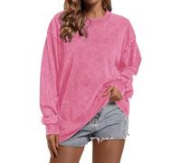 Qiqilyly Oversize Basic Sweatshirt Long Sleeve Shirts for Women Oversized Long Sleeve Pullover Women's Crew Neck Acid Wash Cotton Loose Tops, pink, XL