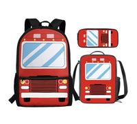 QIQISE 3Set Fire Basketball Backpack for Boys Kids Preschool Bookbag School Bags with Lunch Box Pencil Case 3 in 1