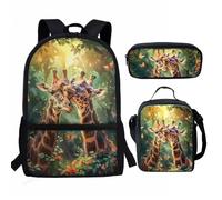 QIQISE Black Pug Print 3 in 1 School Bags Set for College Students Middle School Backpack Bookbags for Boys Girls Elementary