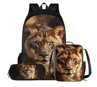 QIQISE Cool Tiger Kids Backpack Set for Boys 8-10 Cool School Bookbag with Lunch Box Pencil Pouch Novelty Boys Backpack for Toddlers School Bag Lightweight 3 Pcs School Bag Set