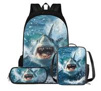 QIQISE Cool Tiger Kids Backpack Set for Boys 8-10 Cool School Bookbag with Lunch Box Pencil Pouch Novelty Boys Backpack for Toddlers School Bag Lightweight 3 Pcs School Bag Set