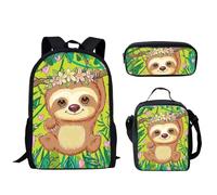 QIQISE Funny Sloth Print Backpack for Teen Girls 3Pcs Bookbag for Middle School Bags Set Travel Back Pack with Lunch Box Pencil Case
