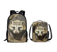 QIQISE Kids Backpack With Lunch Box American Badger Print 17 Inch Backpacks with Lunch Box for Boys Girls Elementary,Middle,and High School Students Bookbags