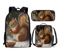 QIQISE Kids Backpack With Lunch Box Black Bird Print Teens Elementary School Backpack With Lunch Box and Pencil Bag Casual Daypack Students Book Bags Outdoor Travel Bags for Boys Girls