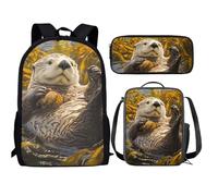 QIQISE Kids Backpack With Lunch Box Black Bird Print Teens Elementary School Backpack With Lunch Box and Pencil Bag Casual Daypack Students Book Bags Outdoor Travel Bags for Boys Girls