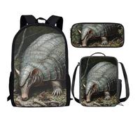 QIQISE Kids Backpack With Lunch Box Black Bird Print Teens Elementary School Backpack With Lunch Box and Pencil Bag Casual Daypack Students Book Bags Outdoor Travel Bags for Boys Girls